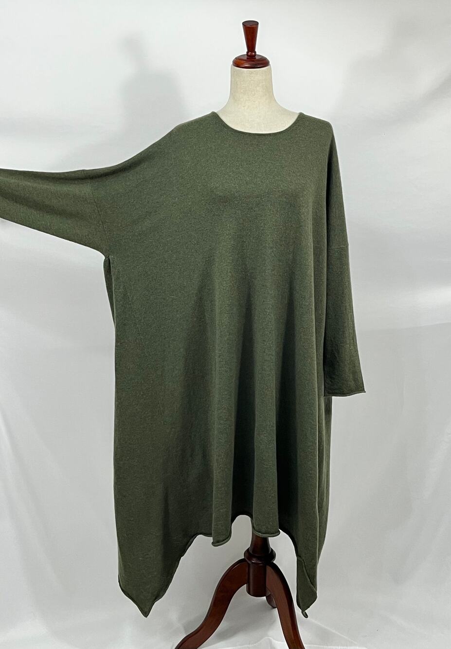 ESKANDAR OS 100% Cashmere Dark Green Sweater Dress Long Tunic NEW